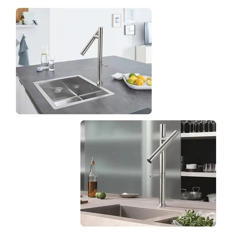 304 Stainless Steel Kitchen Sink Faucet Mixer Water Cold Hot Taps Single Handle 360 Rotation Ceramic Valve Folding with Hose