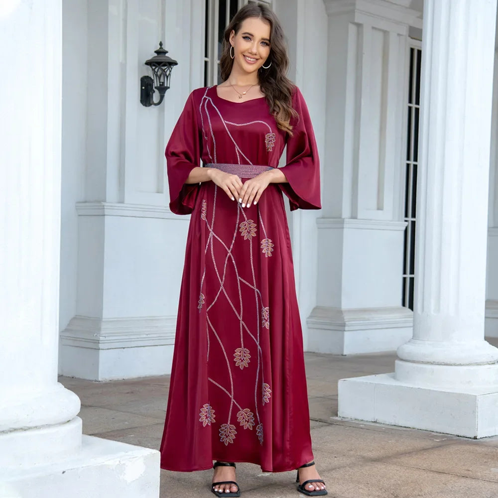 Eid Mubarak Djellaba Femme Diamanten Abaya Frauen Muslimischen Abend Party Kleid Dubai Türkei Kaftan Gürtel Jalabiya Islamische Robe Kleid.