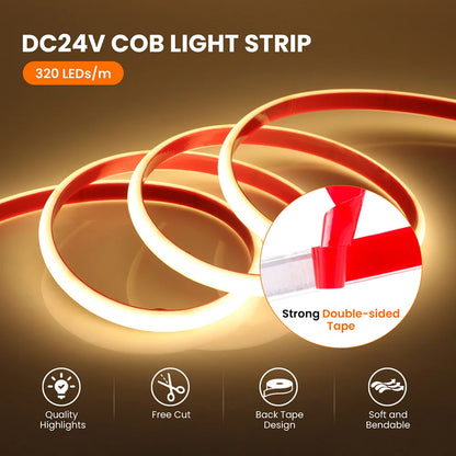 12V 24V COB Led Neon Strip Light Tape Waterproof IP68 320 LEDs Flexible Milk Tube Liner Lighting 10 Colors 0.5m 1m 2m 3m 4m 5m.