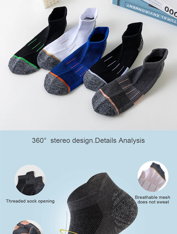 5 Pairs Socks Men's Short Socks Sweat Absorbent and Odorous Basketball Socks Running Sports Socks Breathable Mesh Men's Socks.