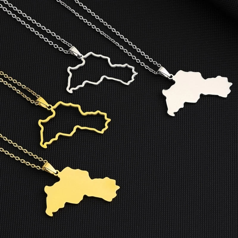 Stainless Steel Kurdistan Map Pendant Necklace for Couple Ethnic Jewelry Valentines Women Men Unisex Charm Gift.