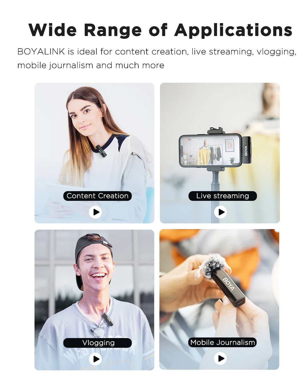 BOYA BOYALINK 2 Wireless Lavalier Microphone for iPhone Android DSLR Cameras Smartphone Gaming Youtube Video Recording Streaming.