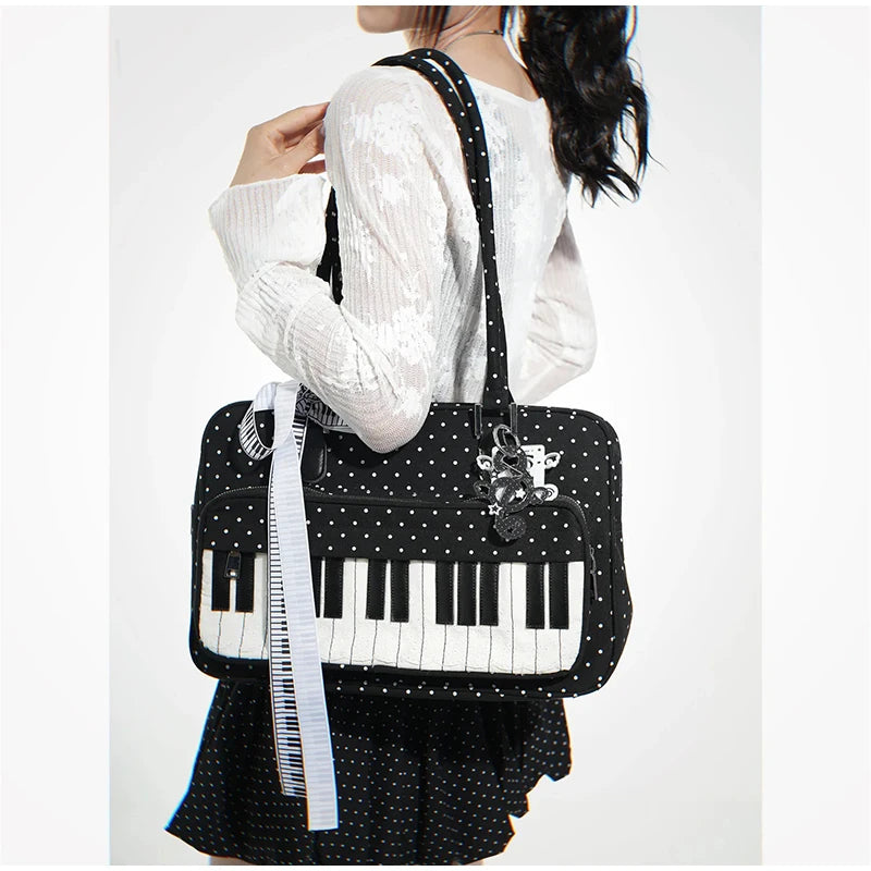 Fashion Polka Dot Ladies Piano Bag New Style Niche Underarm Shoulder Bag Sweet Personality Piano Backpack Women's Bag Square Bag