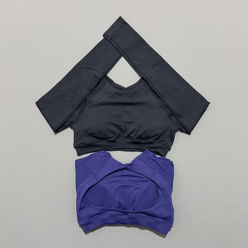 HISTELLO Long Sleeve Crop Top Women Seamless Yoga Tops Backless Clothing Gym Workout Sportswear Strong Supports Sports Shirt.