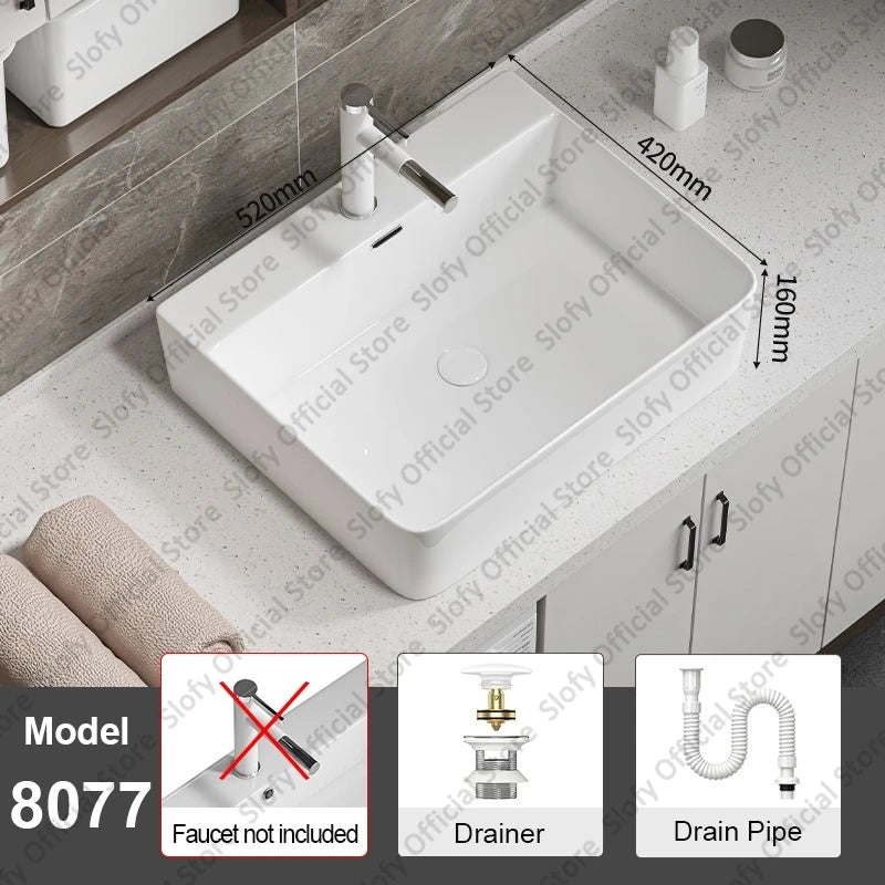 Large Square Ceramic Washbasin For Bathroom Countertop Basin White Sink Above Counter Pedestal Hotel Home Balcony Bathroom Sinks
