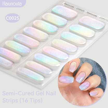 Harunouta Gradient Semi Cured Gel Nail Sticker Long-Lasting UV Nail Sticker UV/LED Extension Gel Nail Foil Gel Polish Full Cover