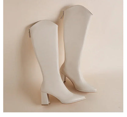 Plus Size 34-43 New Women Boots Zipper Thick High Heels Simple Thick High Heels Autumn Winter Boots Knee High Botas.