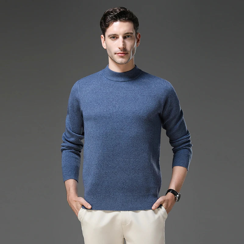 High End Anti-pilling Thick New Fashion Brand Casual Knit Pullover Sweater Half Turtleneck Mens Jumper Designer Clothing