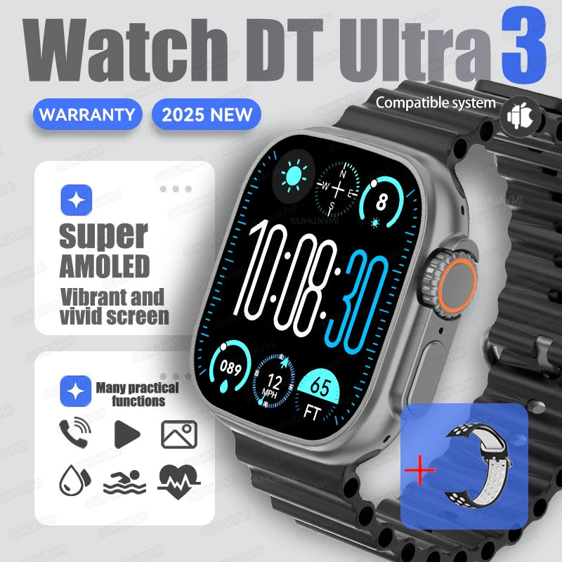 DT Ultra 3 Smartwatch Amoled Screen 4GB MP3 MP4 Player Bluetooth Network Sharing APP Store ChatGPT Smart AI Watch Men Sportwatch