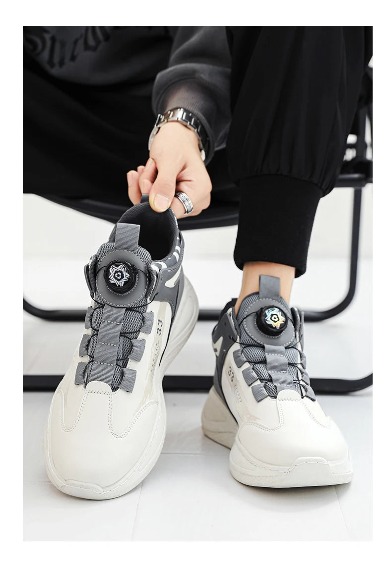 Mens Sneakers with Rotating Buckle Comfy Non Slip Lace up Durable Shoes for Mens Outdoor Activities.