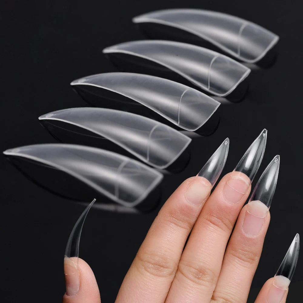 600Pcs Extra Long Hawk Curved Nail Tips Half Cover Eagle Claw Curve False Nails Extension 10 Sizes Bag Packaging for Art Salon *.
