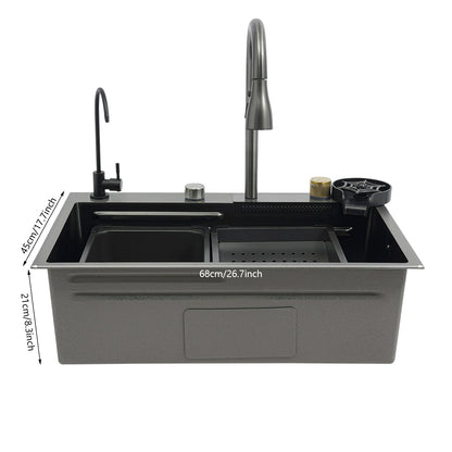 Edelstahl Rechteckige 68*45*21 cm Küche Waschbecken Große Single Slot Wasserhahn Set Seifenspender Tasse Waschmaschine