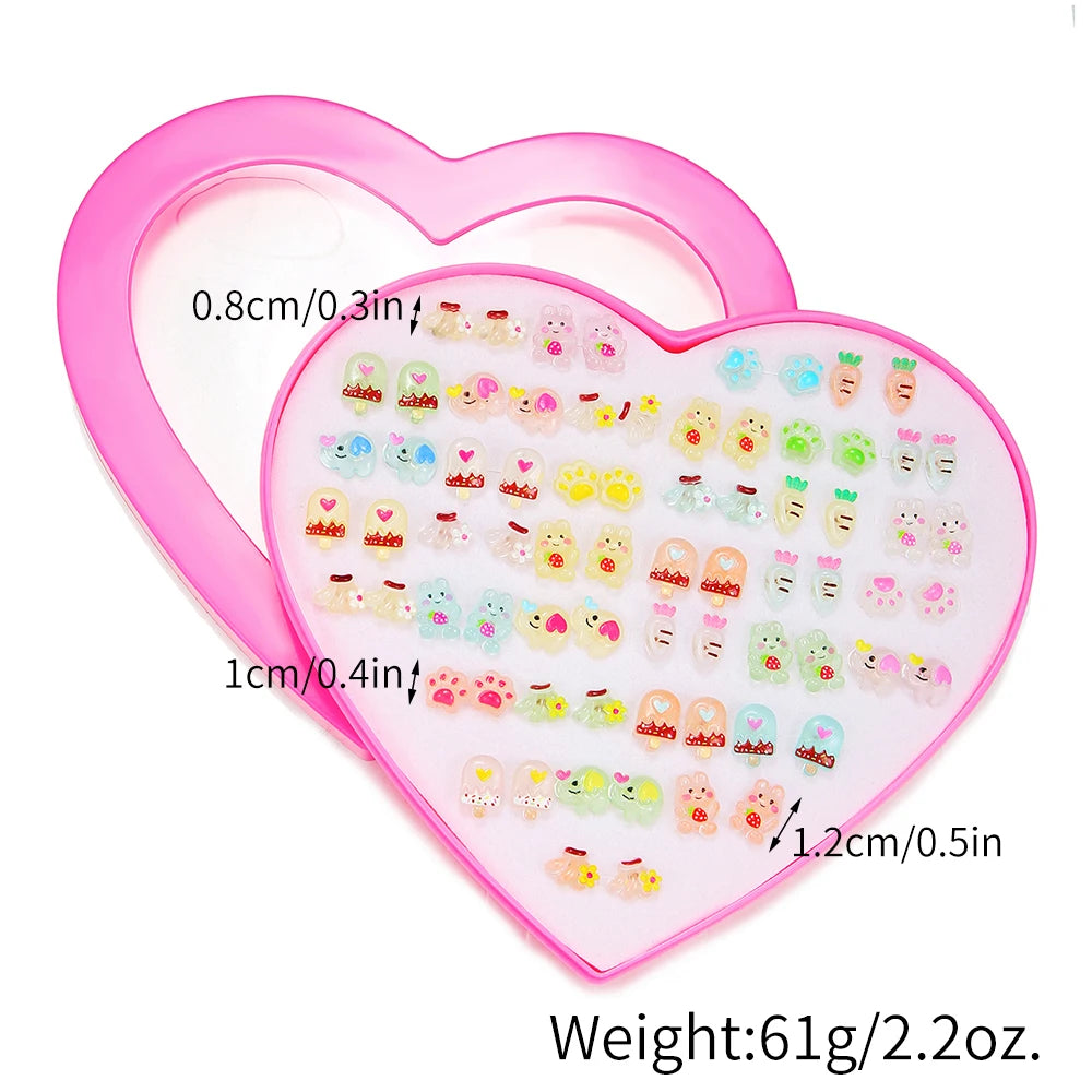 Multicolor 36Pairs Cartoon Hypoallergenic Plastic Stud Earrings Set For Women Girl Cute Animal Flower Ear Wedding Gifts Jewelry.