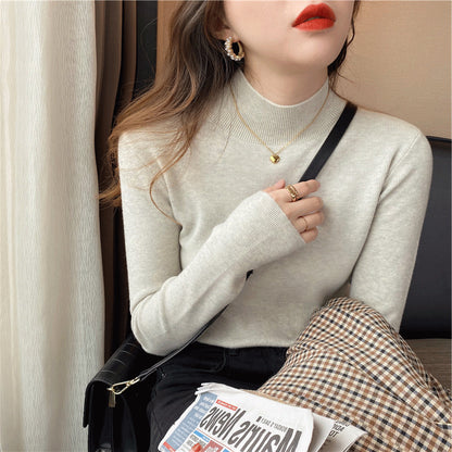 Herbst Winter Frauen Mock neck Pullover Pullover Tops Strickwaren Mode Weibliche Lange Hülse Dünne Elastische Beiläufige Gestrickte Shirts