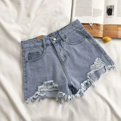 Korean Denim Holes Shorts For Women  Fashion High WaistWide Leg Short Jeans Female Designer Casual Street Short 2025 New Trend