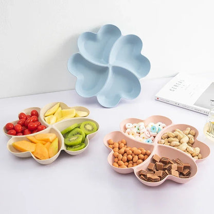 4-grid Fruit Plate Tray Heart Shaped Creative Plates Storage Box Dried Fruit Snack Plates Divided Candy Dessert Plate Container.