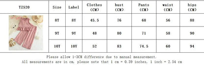 Pink Girl's Summer Two-piece Set with Single Breasted Sleeveless Top and Casual Pants, New Children's Sets Kids Clothes.