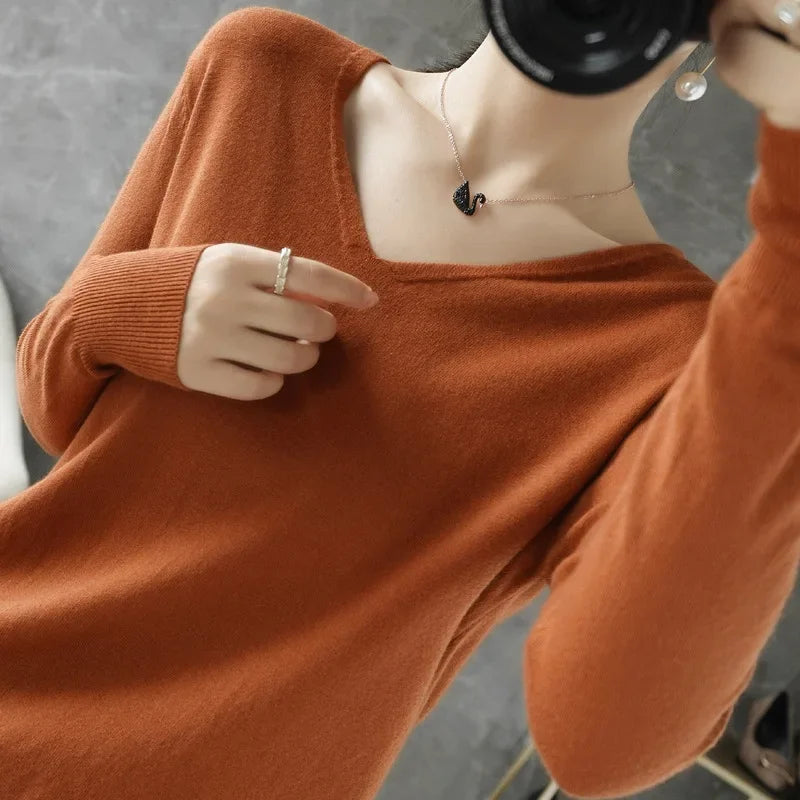 Frauen Pullover Herbst Winter V-ausschnitt Strickwaren Lange Hülse Lose Kaschmir Pullover Pullover Dame Günstige Qualität Jumper Gestrickte Tops
