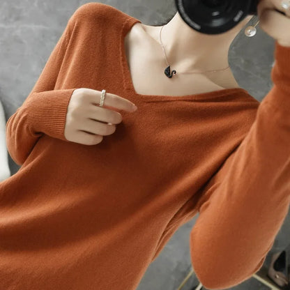 Frauen Pullover Herbst Winter V-ausschnitt Strickwaren Lange Hülse Lose Kaschmir Pullover Pullover Dame Günstige Qualität Jumper Gestrickte Tops
