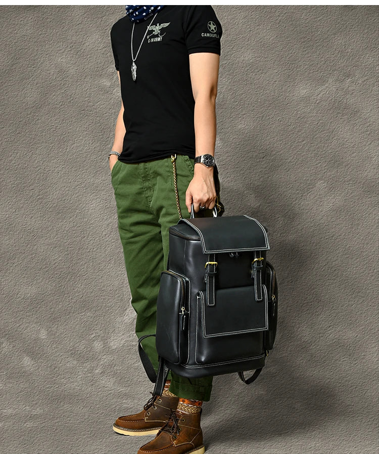 Vintage Crazy Horse Echtes Leder Rucksack Männer Leder Bagpack Klettern Rucksack männlichen Große Wandern Rucksack M814