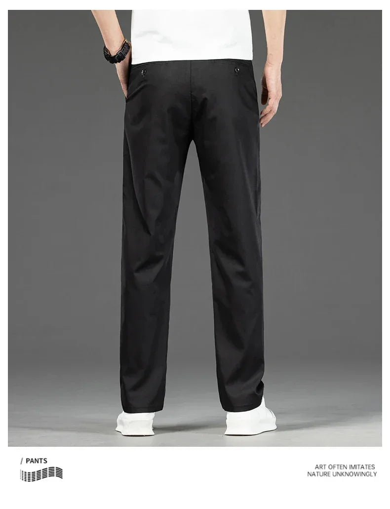 Thin Men Bamboo Summer Pants Casual High Quality Business Classic Fashion Stretch Slim Formal Straight Trousers Black Gray Khaki