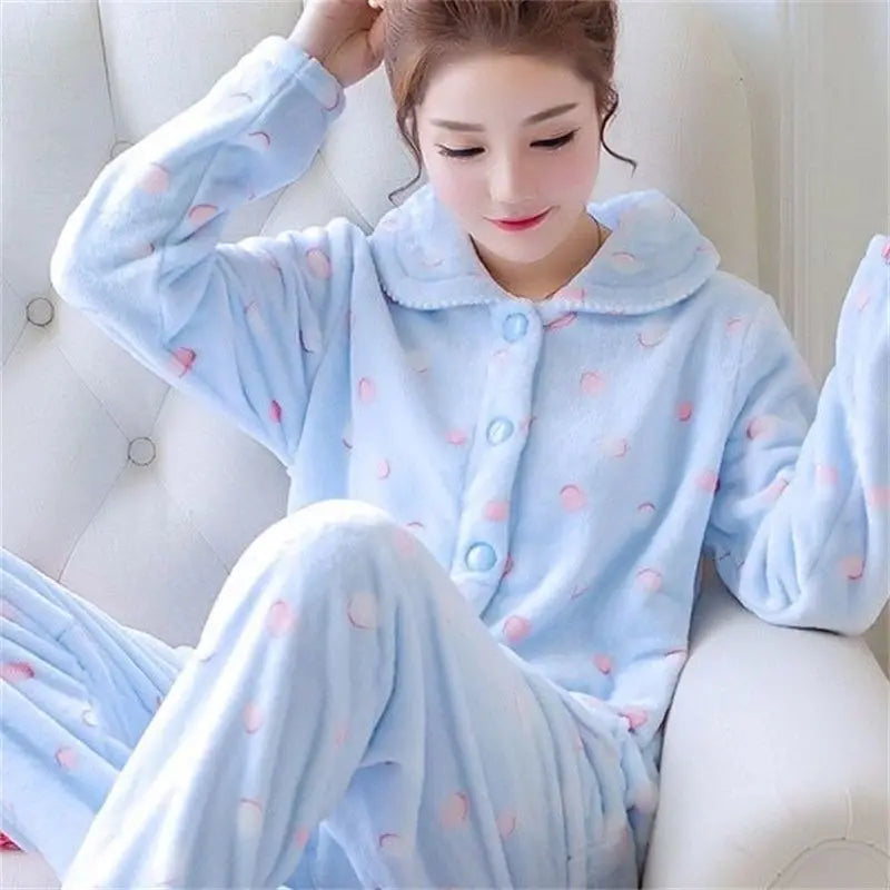 New Women's Autumn and Winter Warm Pyjamas Homewear Suit Coral Velvet Pajamas Girls Padded Thickened Sweet Flannel Homewear.