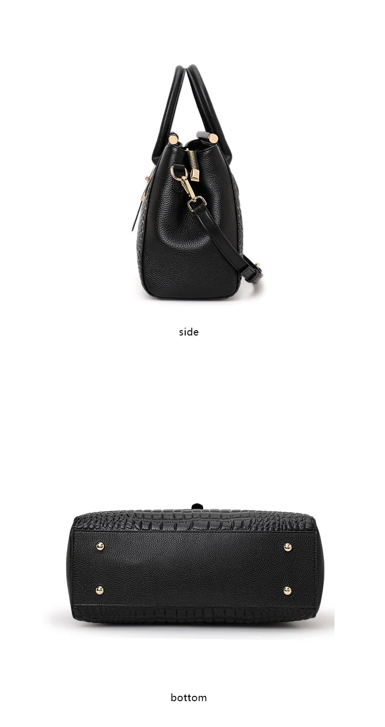 Aidrani Genuine leather women's handbag, fashion crocodile pattern design, high-end luxury cowhide bag large capacity.