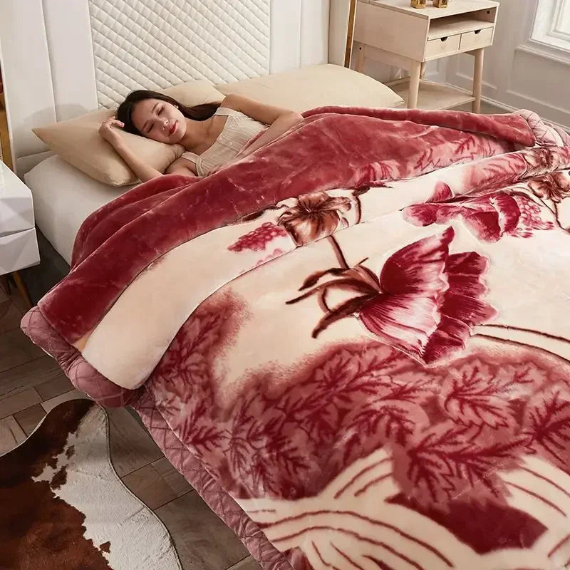 Double Layer Plush Blanket Winter Warm Comfortable Quilt Household Multiple Sizes Soft Comfortable Sheet 4 Season