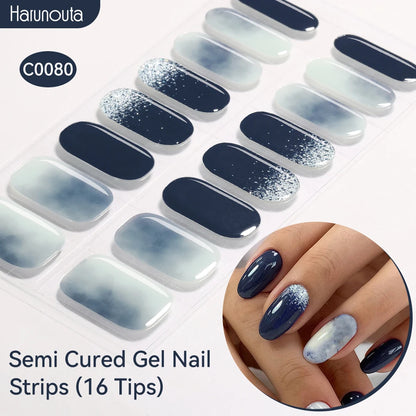 Harunouta Gradient Semi Cured Gel Nail Sticker Long-Lasting UV Nail Sticker UV/LED Extension Gel Nail Foil Gel Polish Full Cover