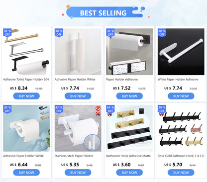 Papierhalter aus Edelstahl, weiß, selbstklebend, Wandhalterung, Ständer, Küche, Badezimmer, Toilettenpapier, Handtuch, Seidenrollenregal, gebürstetes Gold