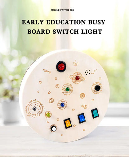 Montessori Busy Board Sensory Toys Wooden With LED Light Switch Control Board Travel Activities Children Games For 2-4 Years Old