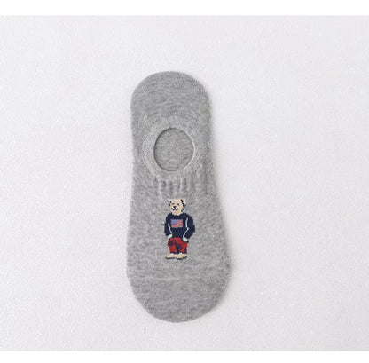 5 Pairs of Super Cute Bear Embroidered Cartoon Bear Boat Socks, Soft and Comfortable, Sweat Wicking and Versatile Short Socks.