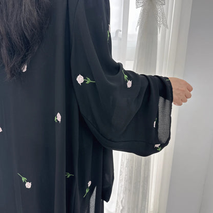 2024 New Black Embroideried Kimono Cardigan Abaya Dubai Luxury Muslim Kaftan Abayas For Women Turkish Islamic Clothing Outfit.