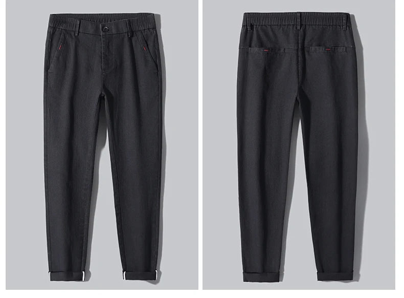 Men's Business Casual Pants Stretch Slim Fit Straight Semi-elastic Waist Trousers Solid Classic Office Work Male Clothing