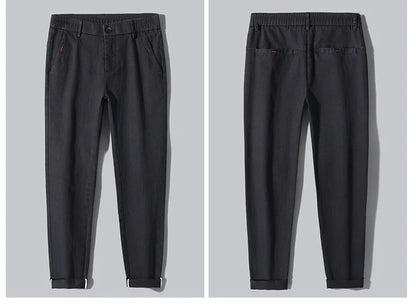 Men's Business Casual Pants Stretch Slim Fit Straight Semi-elastic Waist Trousers Solid Classic Office Work Male Clothing
