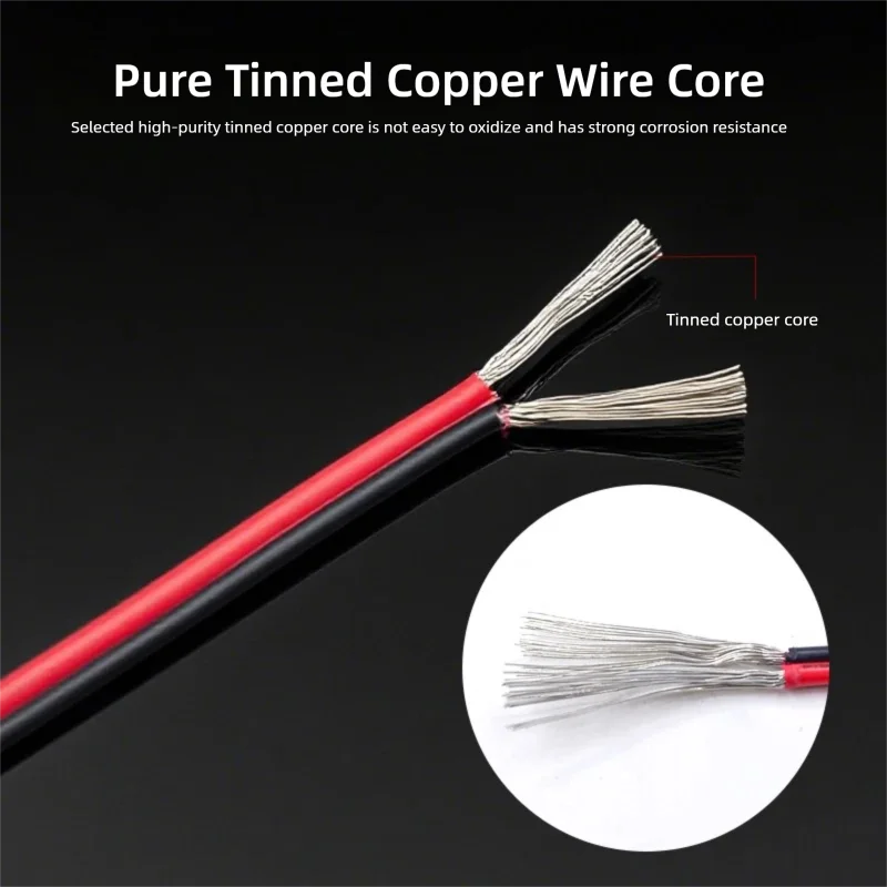 2 Pin Wire Electric Copper Cable 28 26 24 22 20 18 16 AWG LED Strip Lamp Lighting Cable PVC Extend Cord White Black Red UL2468.