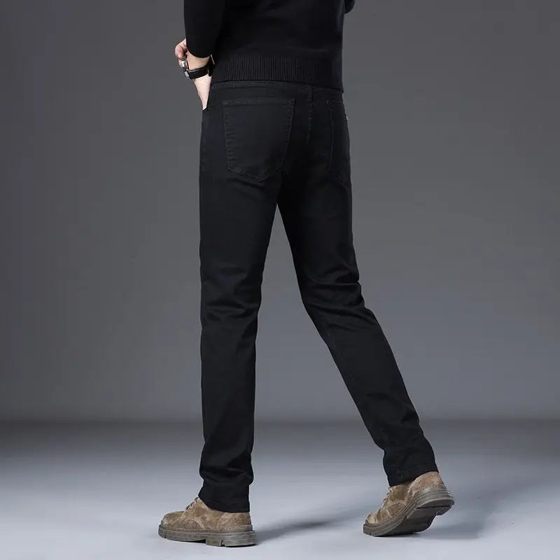 New Style Jeans Black Men's Slim Korean Style Comfortable Straight Leg Elastic Mid Waist Pants Autumn Winter Casual Denim Pants.