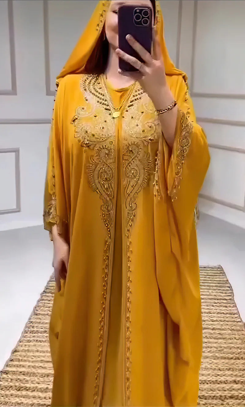 Eid Muslim Dress for Women Hooded Abaya 2 Piece Set Diamond Jalabiya Morocco Party Dresses Dubai Abayas Kaftan Vestido Long Robe