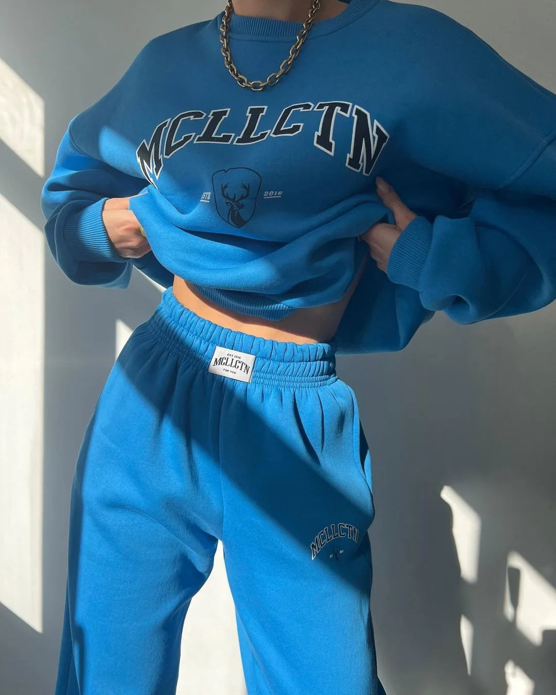 Warm Suit Autumn Winter Women Solid Set Elegant O-neck Pullover Hoodie And Pocket Trousers Two-Piece Set Lady Casual Loose Sets