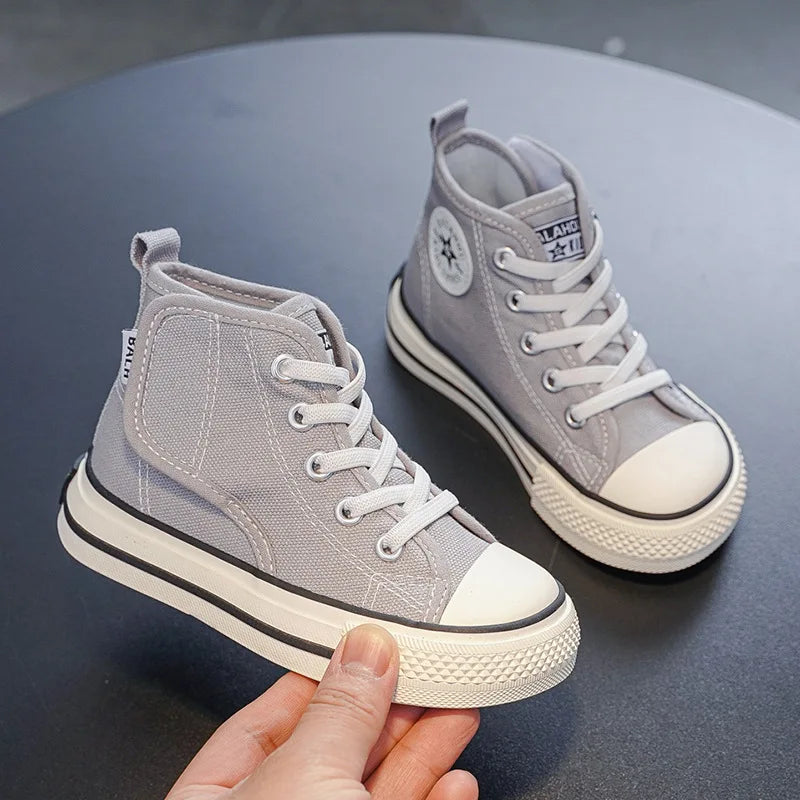 Spring and Autumn New Children's Canvas Shoes Boys High-Top White Shoes Girls Casual Shoes Parent-Child Shoes Board Shoes.