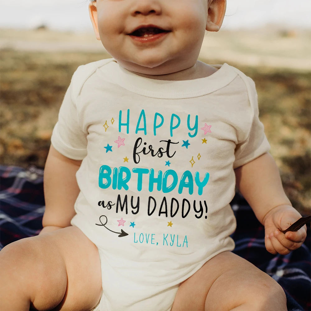 Alles Gute zum ersten Geburtstag als mein Papa, Baby-Strampler, personalisierter Geburtstags-Body, Papa-Geburtstag, Vatertagsgeschenk, süßes Kleinkind-Outfit.