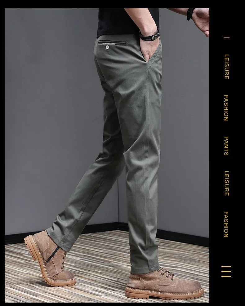 2024 Spring Summer Men's Casual Pants 97.8% Cotton Business Korean Fashion Slim Fit Stretch Gray Black Khaki Trousers Male Pant.