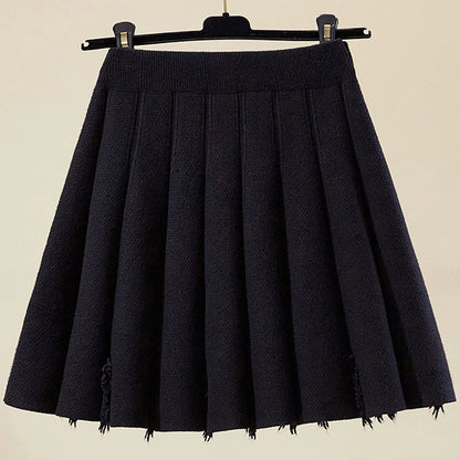 All Match Knitting Short Pleated Skirt Women Autumn Winter 2025 High Waist Mini Skirts Woman Casual Solid Thick A Line Skirts.