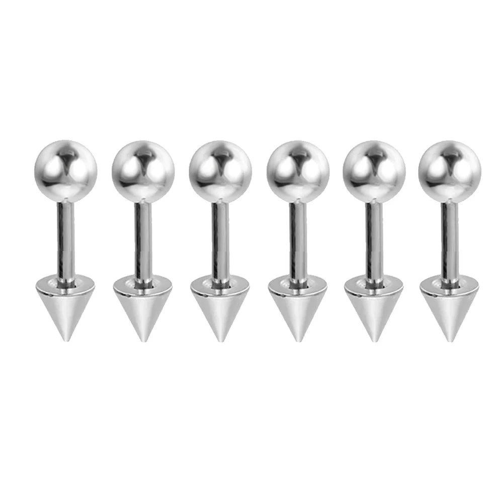 6PCS/Set 16G Stainless Steel Stud Earring 3/4/5mm Ball & Cone Screws Earrings Ear Bone Nail Piercing Body Jewelry.