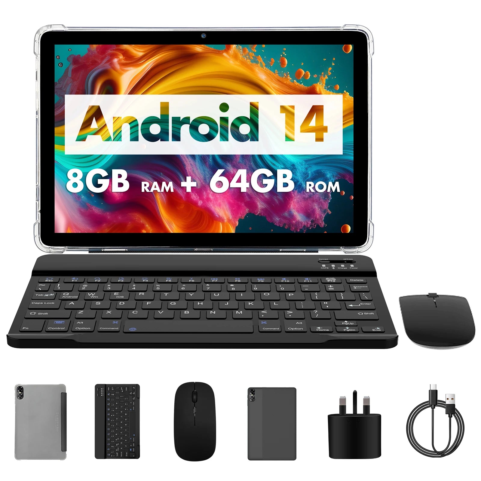 10.1" Android Tablet with Octa-core Processor 8GB(4+4GB Virtual) RAM 64GB ROM HD IPS Touchscreen, Wi-Fi 6, BT 5.0, Dual Camera.