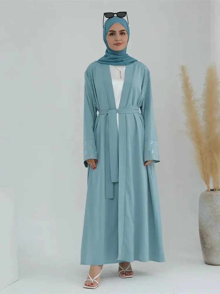 Ramadan Moon Embroidered Abaya Kimono Damen Dubai Luxury 2025 Islam Muslim Kaftan Modest Dress Kebaya Caftan Abayas For Women.