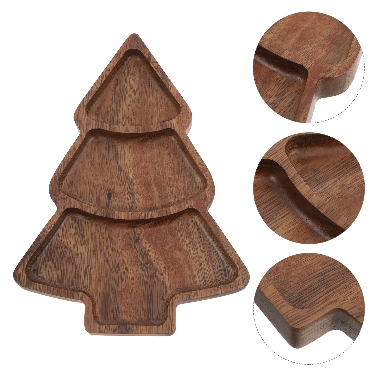 Wooden Compartmented Dinner Plate Christmas Tree Cheese Board Snack Tray Serving Platter Holiday Dry Fruit Display Home Kitchen.