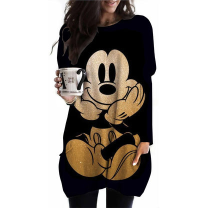 Frauen Frühling und Herbst Neue S-3XL Große T-shirt Einfarbig Lange Hülse Lose Disney der Mickey Maus Casual Harajuku Taille t-sh