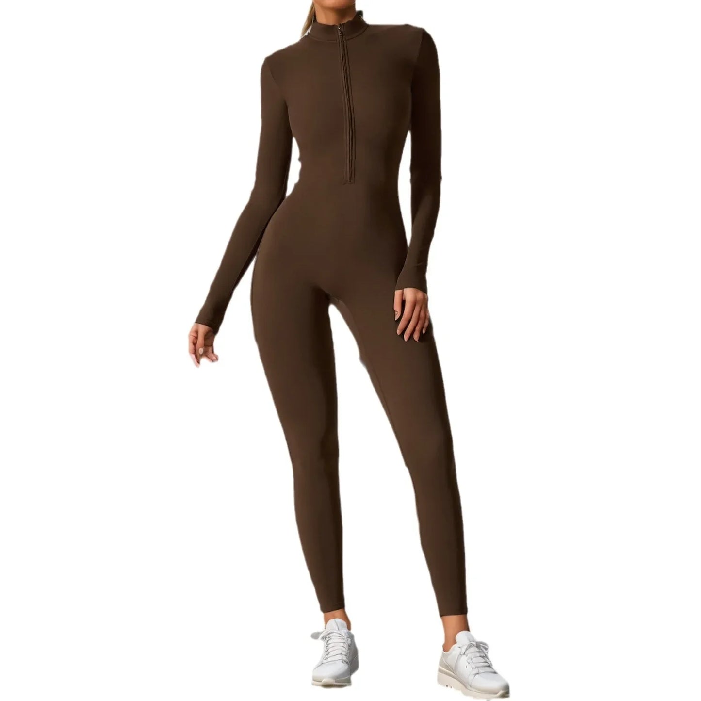 European And American Cross-Border Autumn Winter Zipper-Up Long Sleeve Yoga Onesie Women's Sports Fitness Seamless Bodysuit.