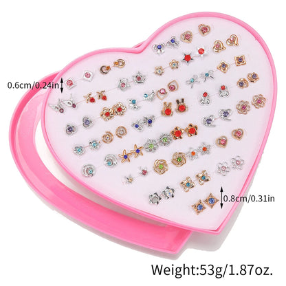Multicolor 36Pairs Cartoon Hypoallergenic Plastic Stud Earrings Set For Women Girl Cute Animal Flower Ear Wedding Gifts Jewelry